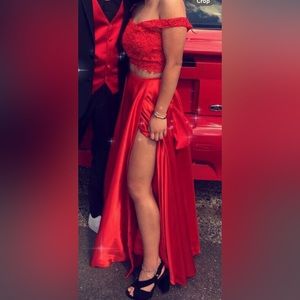 Two piece red prom dress